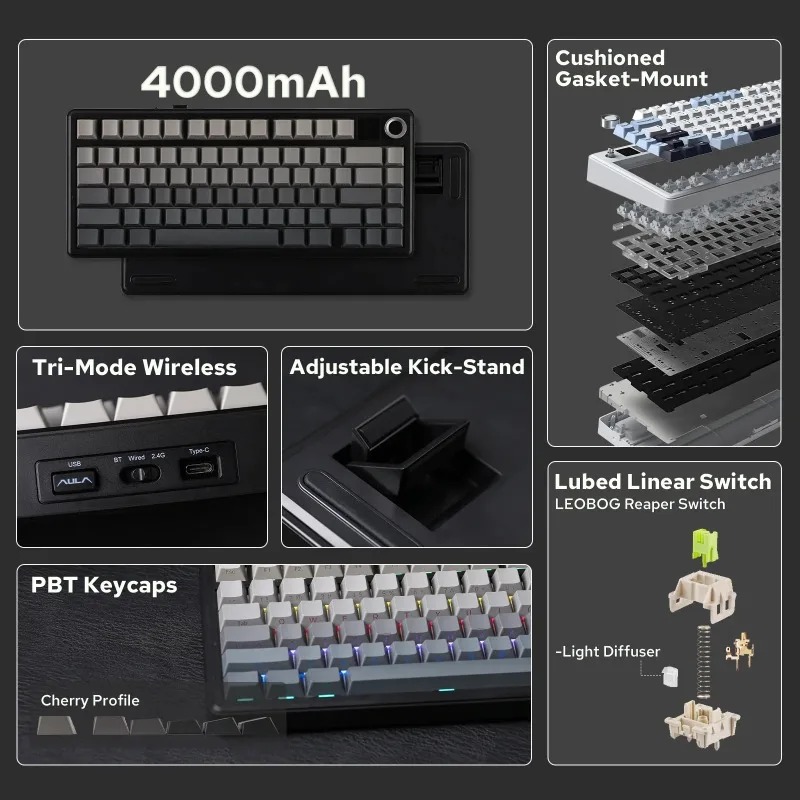 AULA F75 Max Mechanical Keyboa - огляд і ціна Gasket Mount Kit